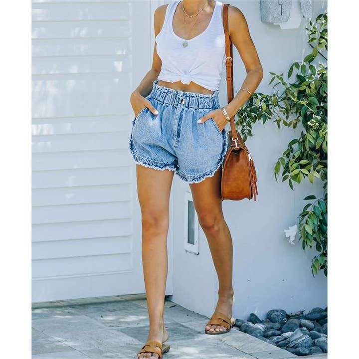 Rosa Clothing - Wholesale Shorts - Women's - Summer stretch high waist denim shorts
