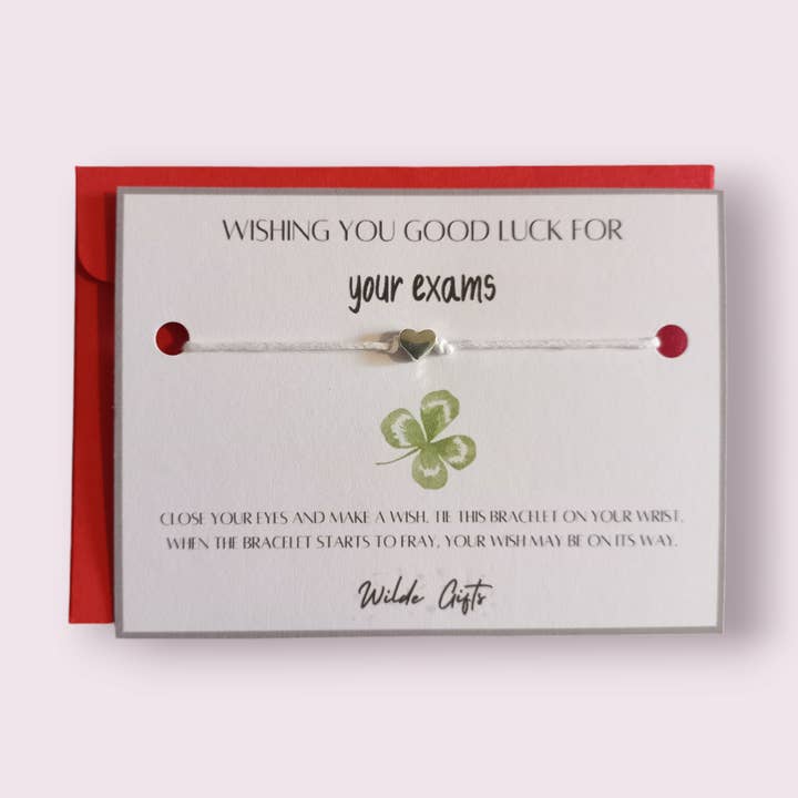 Lycka till på proven önskearmband med kuvert för wholesale av Wilde Gifts UK