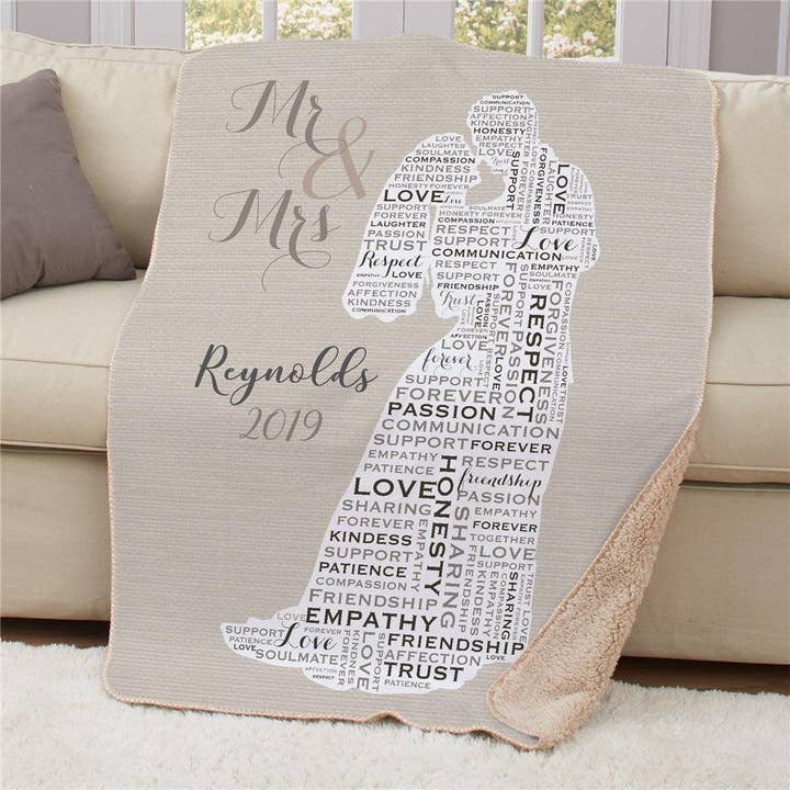 Personalized Wedding Word Art Exclusive 37" x 57" Sherpa Throw for wholesale by Sunny Jar Personalized