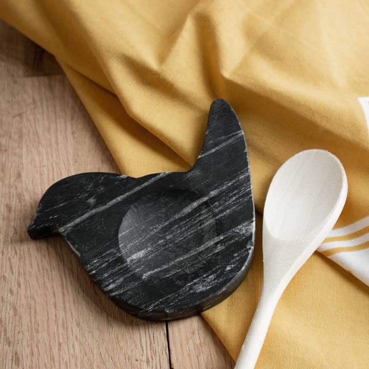 Foreside Home & Garden - Wholesale Spoon Rest - Black Marble Bird Shaped Spoon Rest