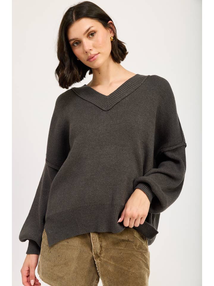 Emory Park - Wholesale Knit Sweater - Women's - OVERSIZED V NECK SWEATER