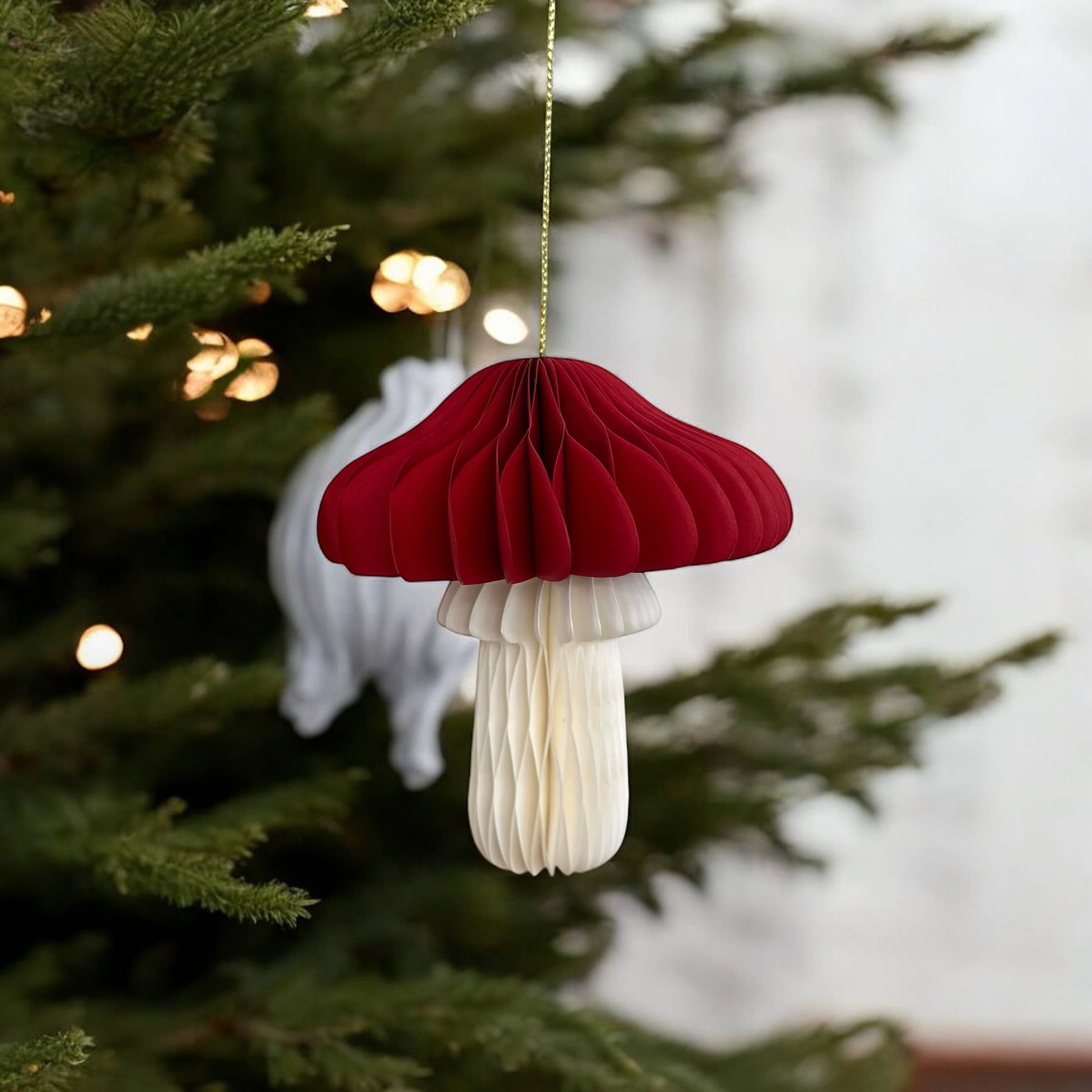 De Lange Tafel - Wholesale Christmas Decoration - Honeycomb Christmas ornament mushroom · red1
