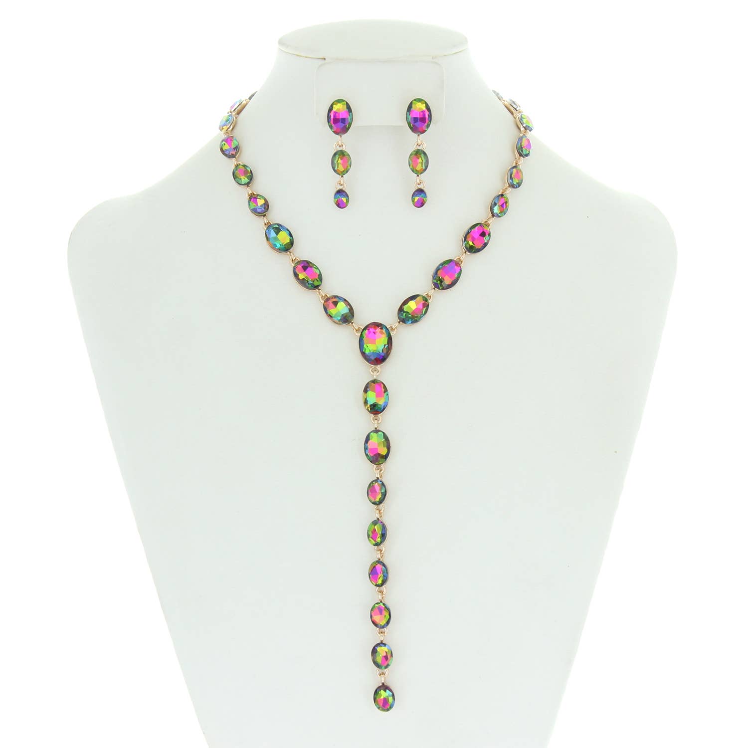 SP Sophia Collection - Wholesale Jewelry Set - Oval Cut Crystal Lariat Necklace Earring Set7