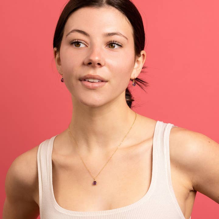 Parure collier et boucles d'oreilles pendantes en améthyste pour la vente par Soul & Little Rose