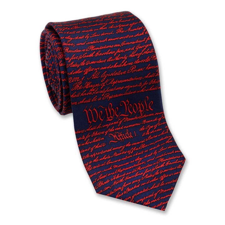 Constitution Silk Necktie (Navy with Red Script) for wholesale by Josh Bach Limited