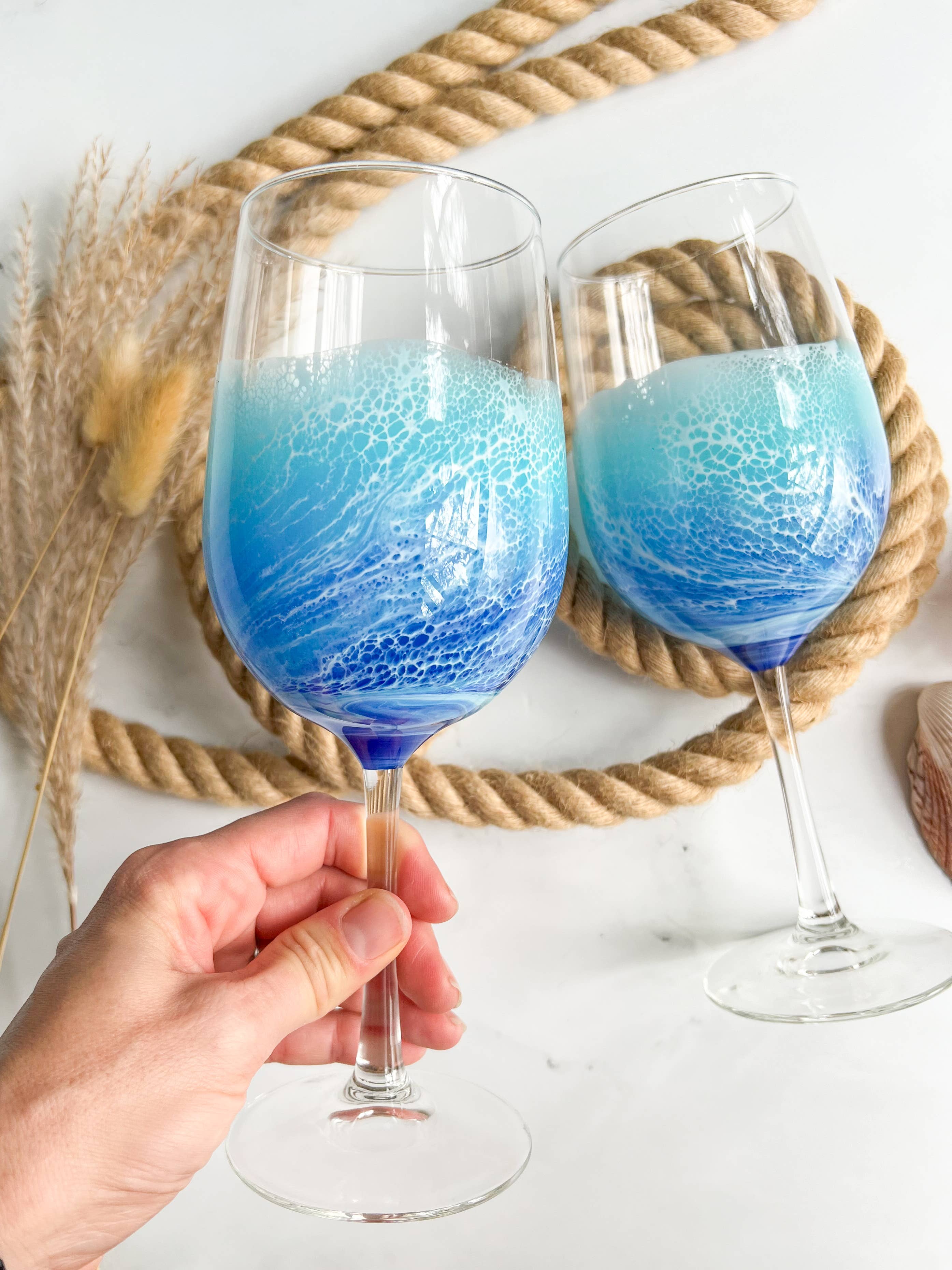 Citrus Waves Art - Wholesale Wine Glass - Ocean Waves Wine Glasses1