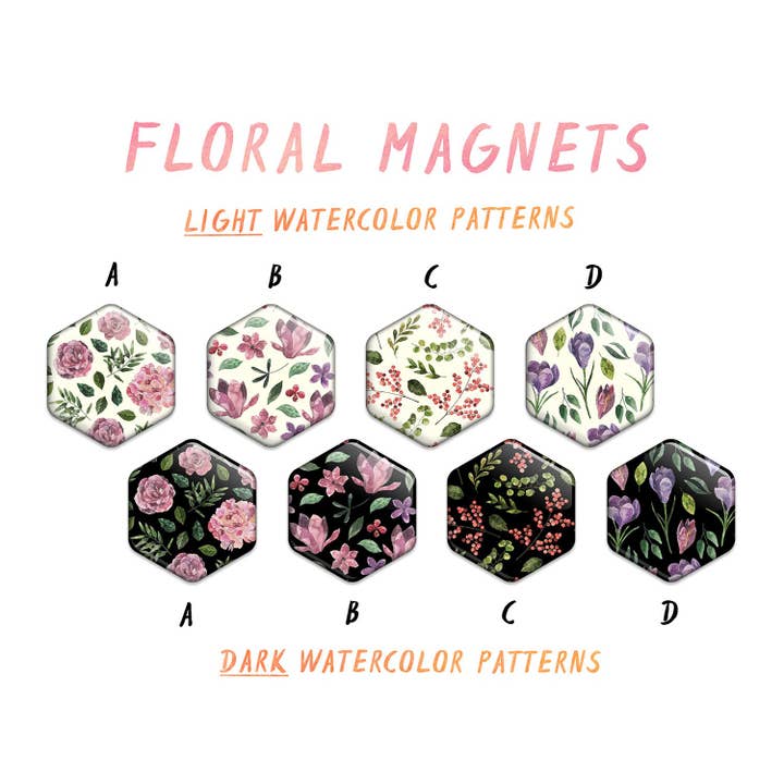 8 aimants hexagonaux à motif floral//Fleurs d'aquarelle, excellent cadeau, aimant floral violet pour réfrigérateur, aimants de réfrigérateur à six côtés brillants pour la vente par ArtyHills