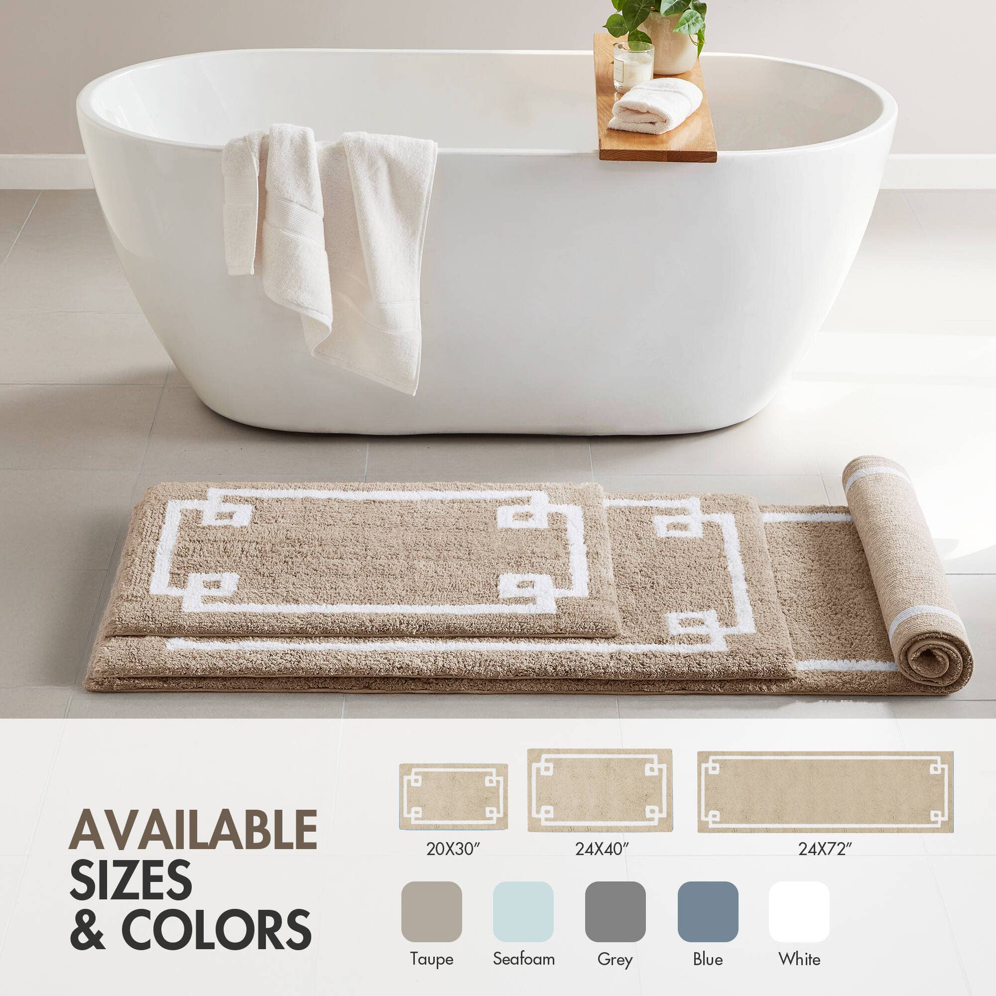 Olliix - Wholesale Bath Mat - High Pile Bordered Bathroom Rug, Taupe20