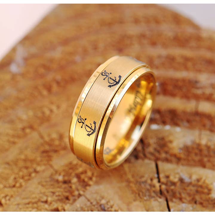 Veil – wholesale Wedding band/ring – Personalized Anchor Fidget Spinner Ring 8mm Gold Plated