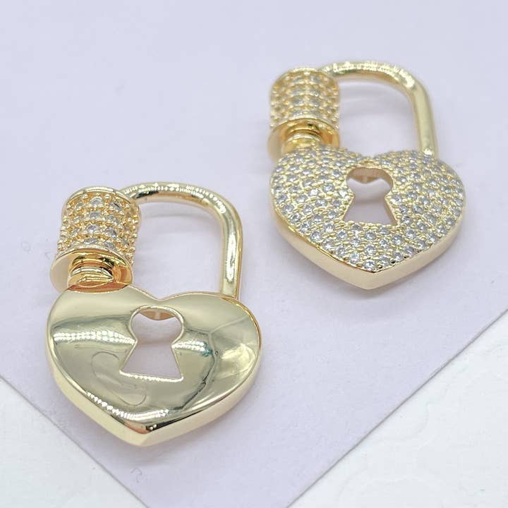 18k GF Heart Carabiner Lock Clasp with Zirconia for wholesale by Milie