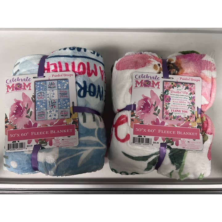 Novelty Closeout - Wholesale Throw Blanket - Mother's Day 50 x 60 Fleece Throw Blanket Assortment- 6/Pk
