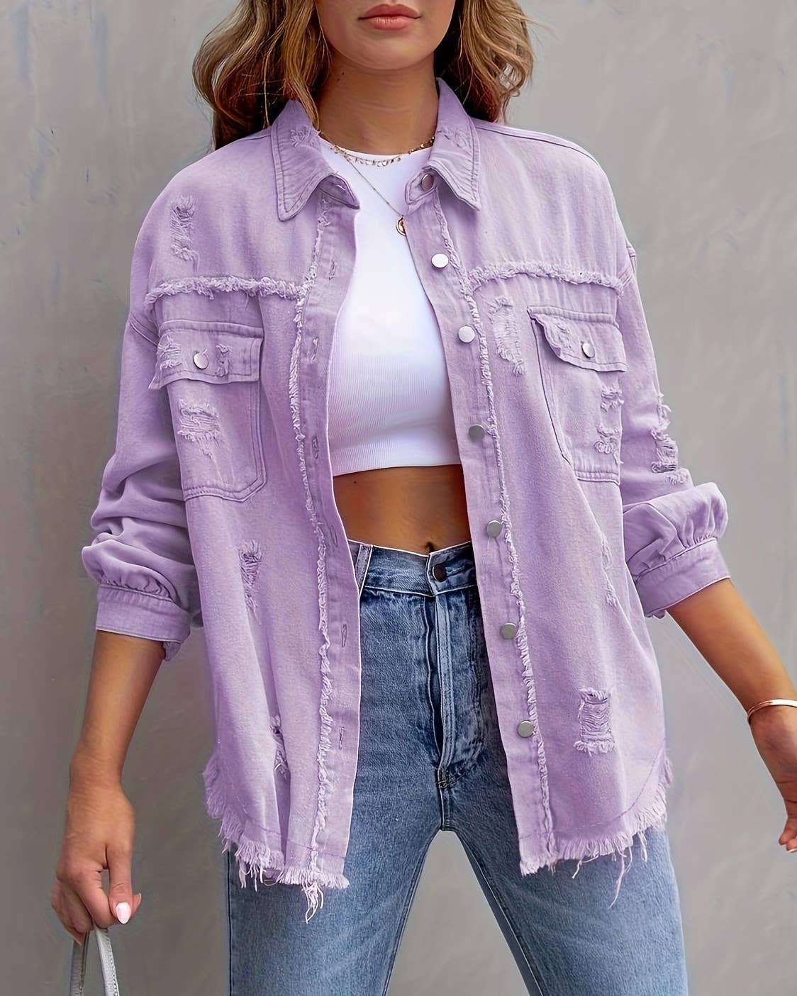 HIDDENBRAND - Wholesale Denim Jacket - Women's - Ripped Loose Denim Jacket25