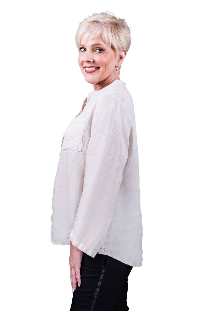 TINA Stephens Italy/Tees By Tina – Túnica - Mulher por atacado – Destino Linho Henley Top (BQ158)26