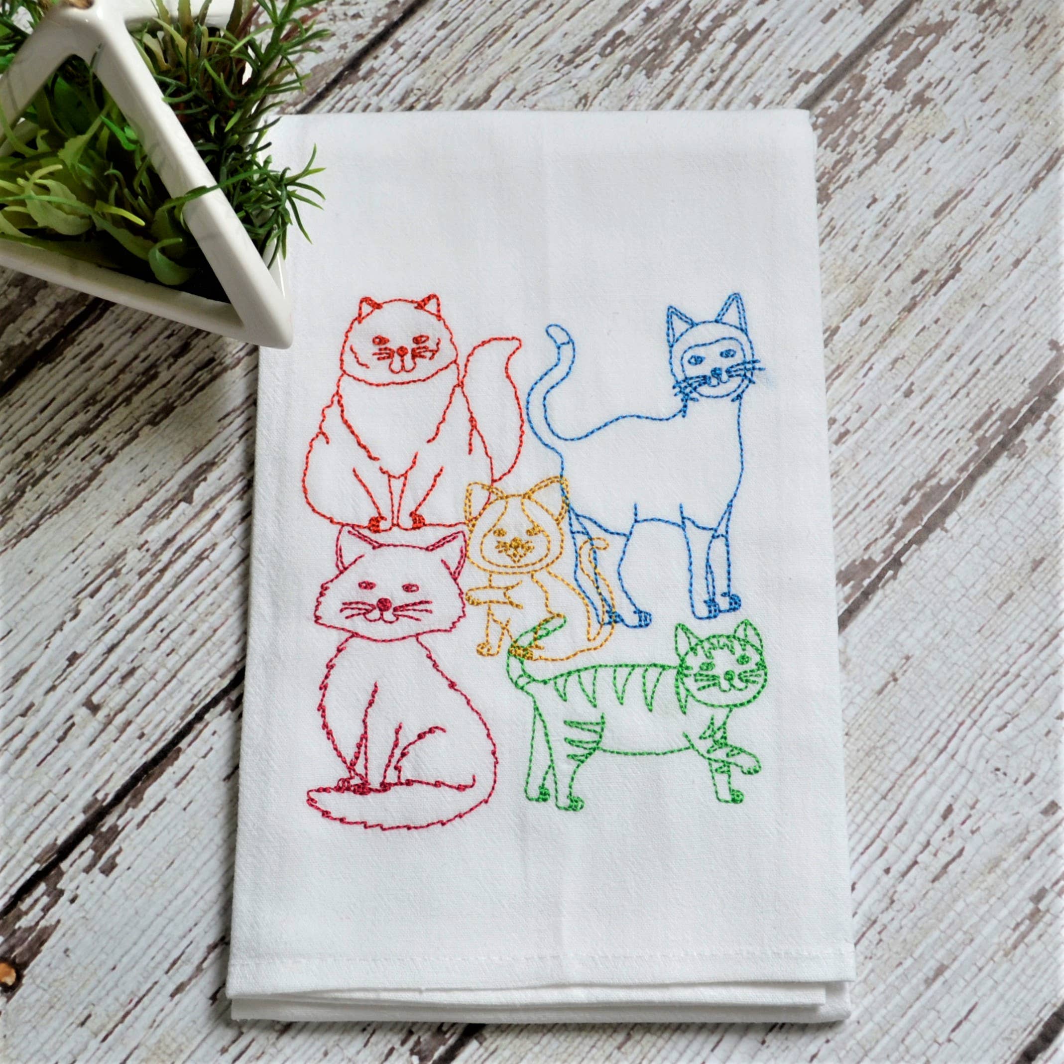 SewMuchMoreStore - Wholesale Tea Towel - Lots of Cats Tea Towel - Embroidered Floursack Towel6