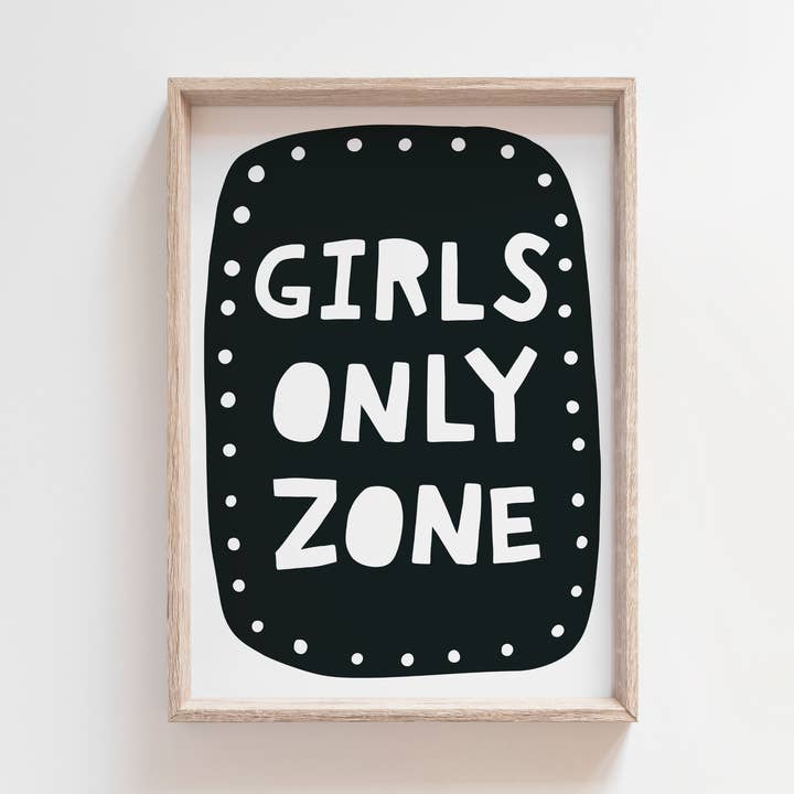 Girls Only Zone Scandinavian Style Kids Wall Art Print Decor for wholesale by Pig and Bear