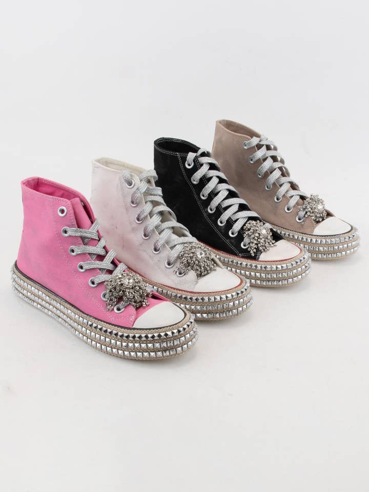 CCOCCI - Wholesale Lifestyle trainers – Women′s - ASH-01 BEDAZZELED DECOR ROCKSTUD PLATFORM HIGH TOP SNEAKERS14