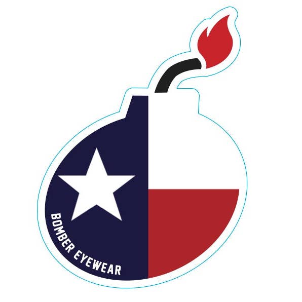 Autocollant avec drapeau du Texas et bombe pour la vente par Under The Sun Originals / Bomber Eyewear