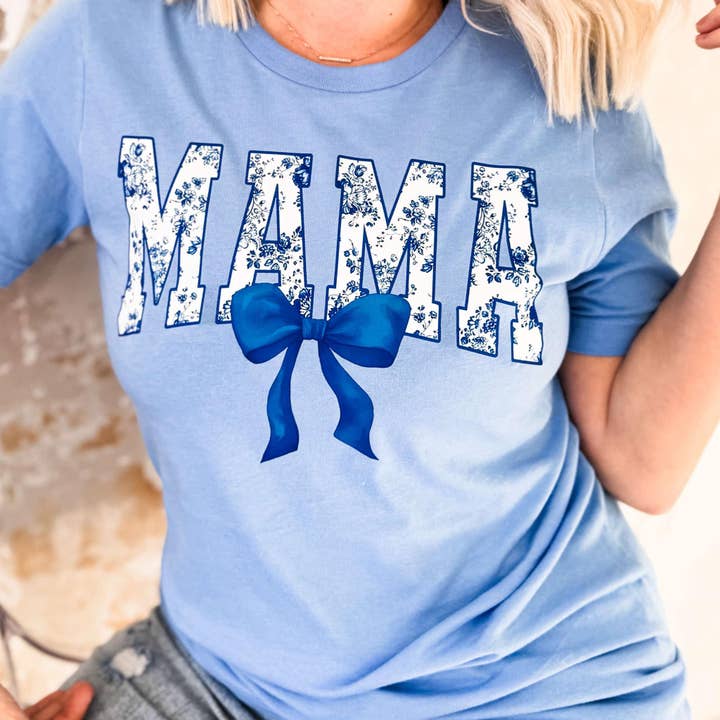Blue Mama Bow Graphic Tee for wholesale on Faire