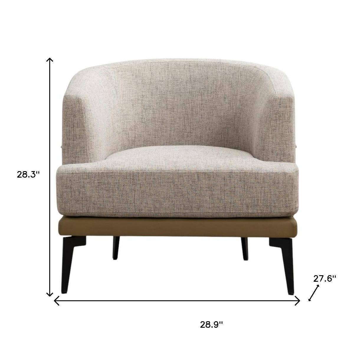 HomeRoots – Cadeira por atacado – Cadeira de Barril em Linho Bege Camelo e Preto de 29" com Madeira Maciça e Compensada Estofada2