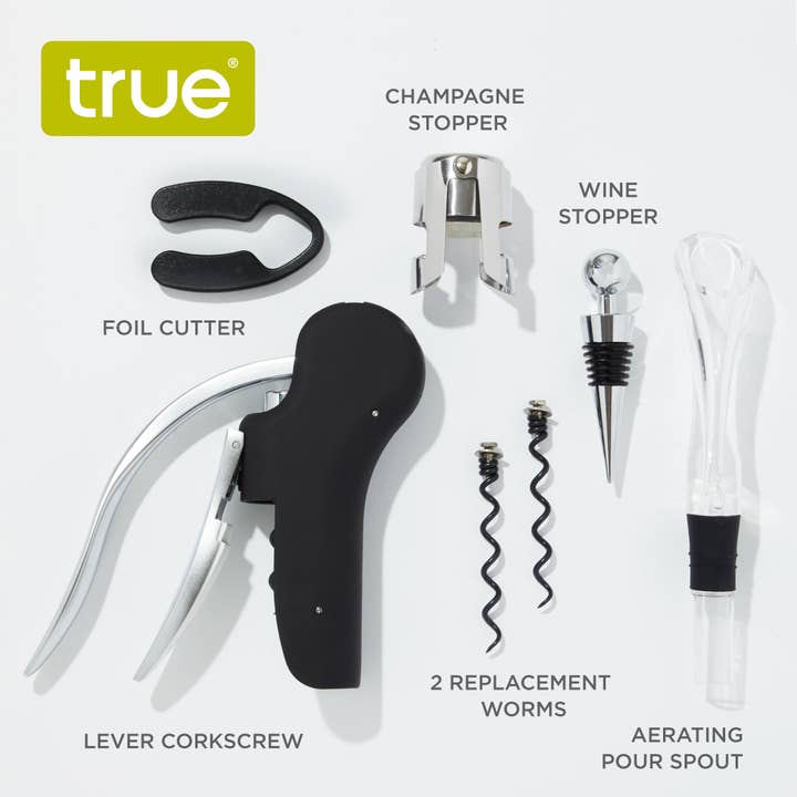 TRUE - Wholesale Wine Tool Set - Wine Essentials Accessory Kit w/ Wood Storage Box - Set of 7
