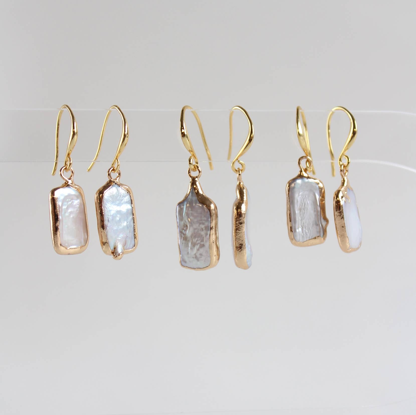 iBijoux - Wholesale Dangle Earrings - Artistic Baroque Pearl Earrings, Gold Dipped Dangles (1E18)4