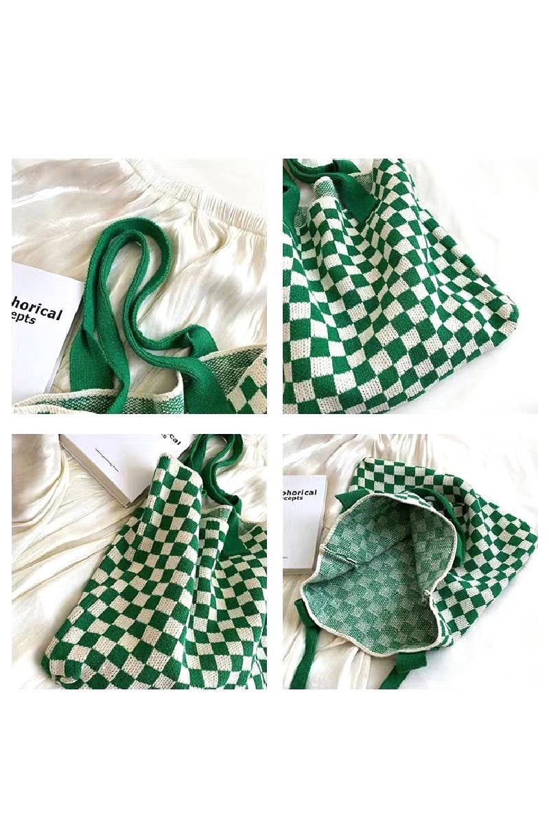 42POPS - Wholesale Shoulder Bag - Women's - ",...._ Checkered Crochet Knitted Canvas Bag3