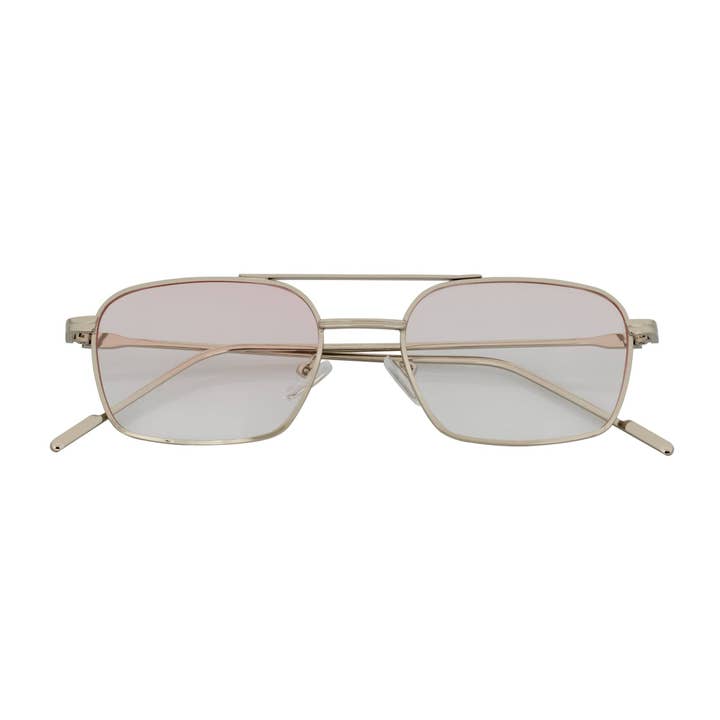 NEUMANN - Lunettes de soleil rétro rectangulaires en métal argenté rose-dégradé clair pour la vente par Morspecs
