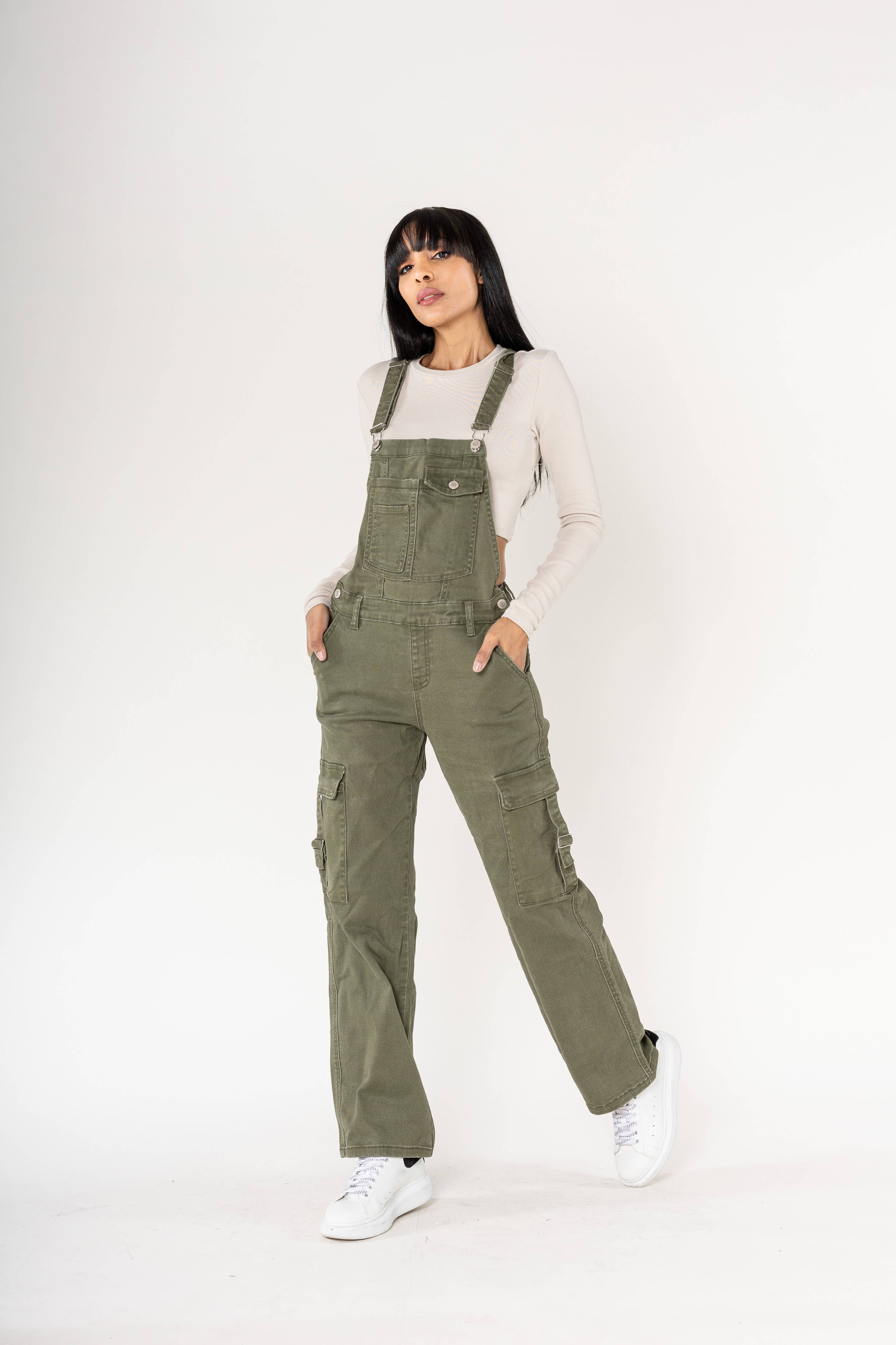 Nina Carter - Wholesale Overalls - Women's - Nina Carter Cargo Denim Stretch Denim Overalls S56013