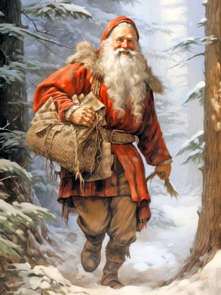 Promenade classique de Noël dans la forêt du Père Noël 1 pour la vente par Singing Crow Studio - Classic Christmas Art Prints