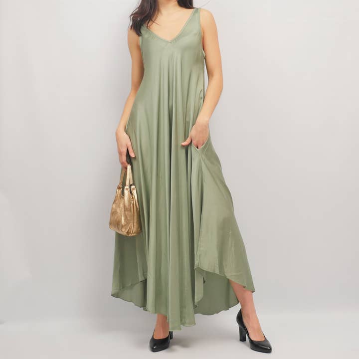 Long satin dress beautiful material DS14196VS for wholesale by Cecile Wang