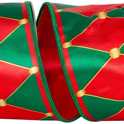 Drummer Diamond Deluxe Wired Edge, Red/green, 4 In, 10 Yards for wholesale by RELIANT RIBBON