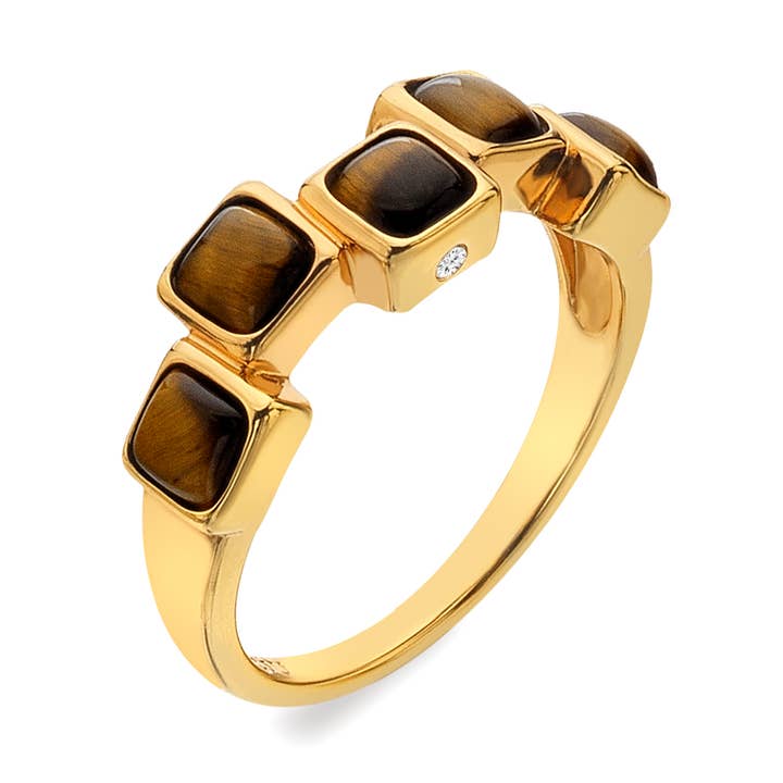 HDXGEM Square Stepped Ring - Tigers Eye for wholesale by Hot Diamonds