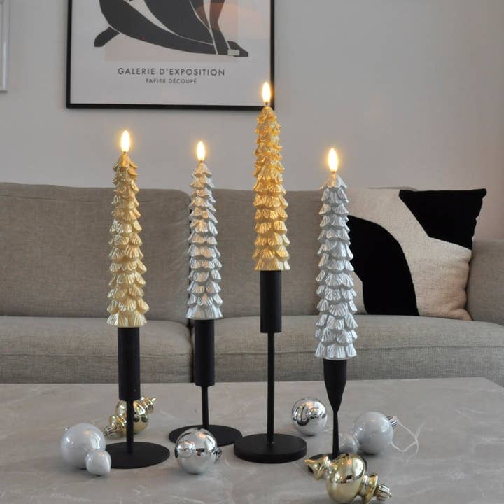 Aifcandles – Vela sem chama por atacado – Conjunto com 2 Velas LED Árvore de Natal Dourada2