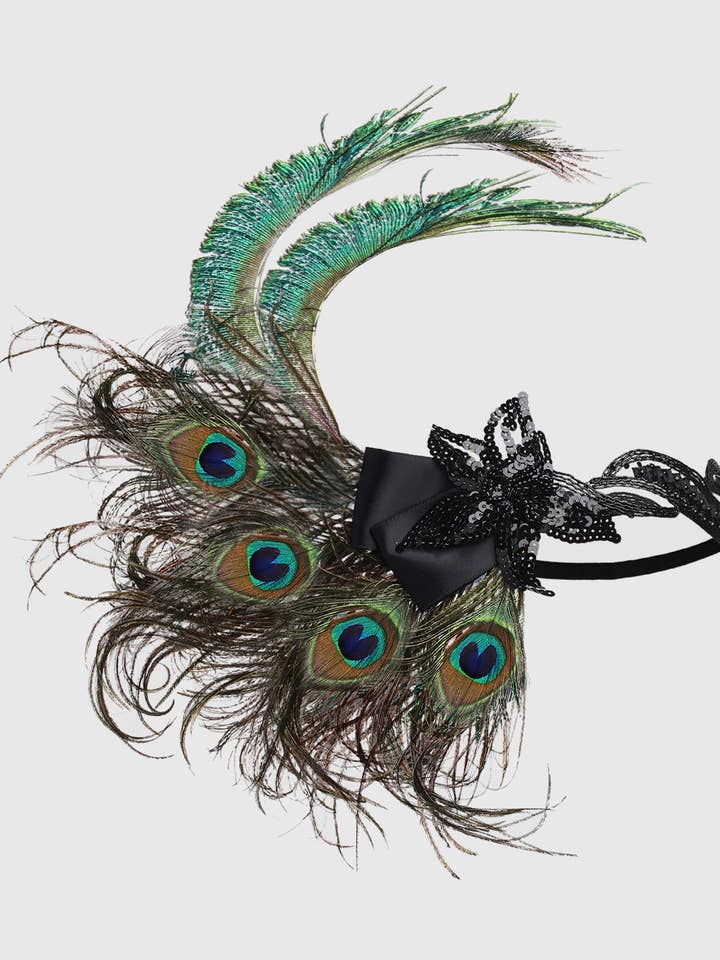 Beaded Sequin Peacock Headband for wholesale by BABEYOND