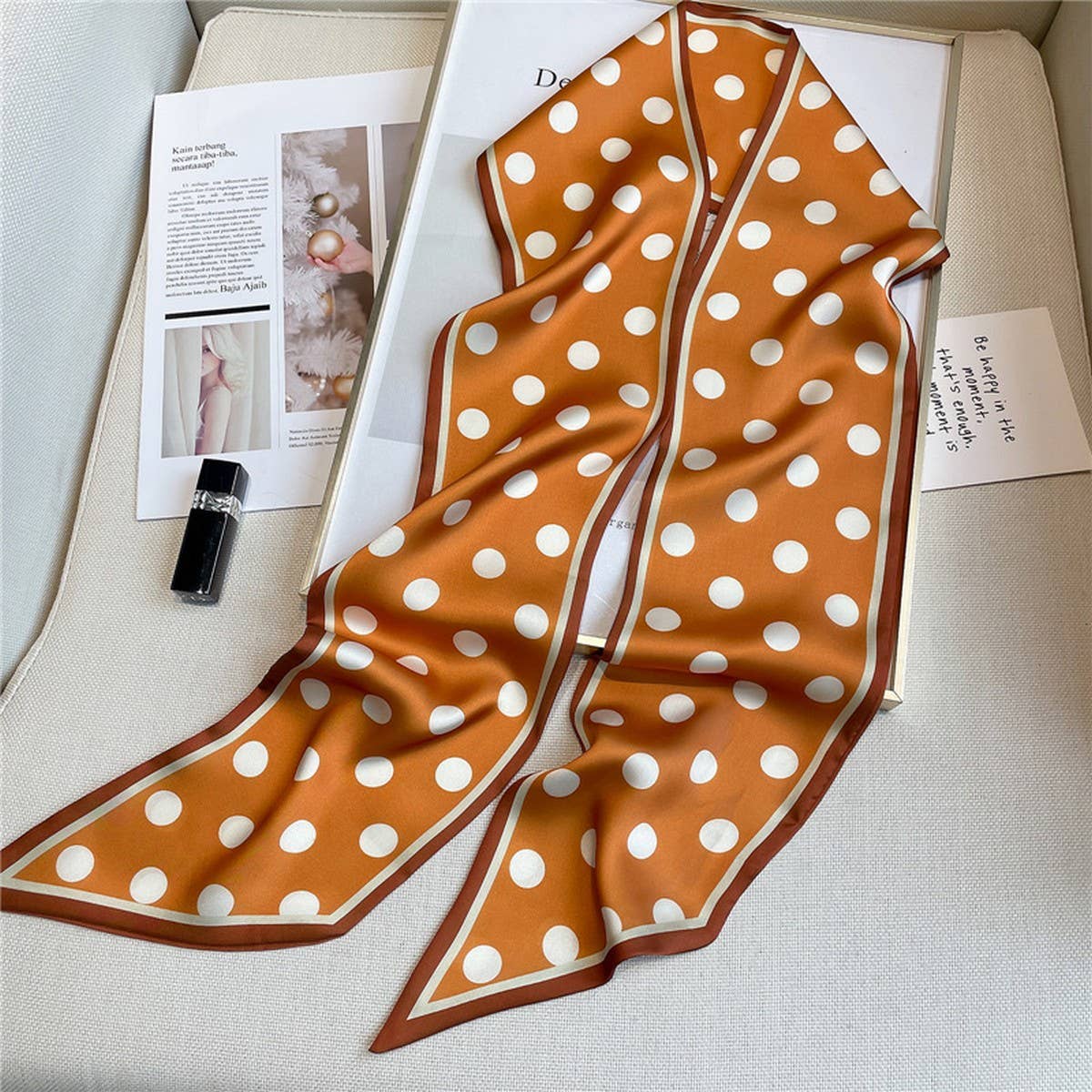 ACCITY - Wholesale Head Scarf - Women's - POLKA DOT SIMPLE GEOMETRIC LONG SILK HEAD SCARF_CWASC15198