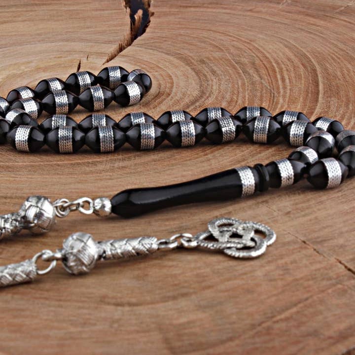 Aladdin - Wholesale Prayer Beads Necklace - Tesbihevim | Kuka Wood Tasbih with Wrapped Metal Tassel0
