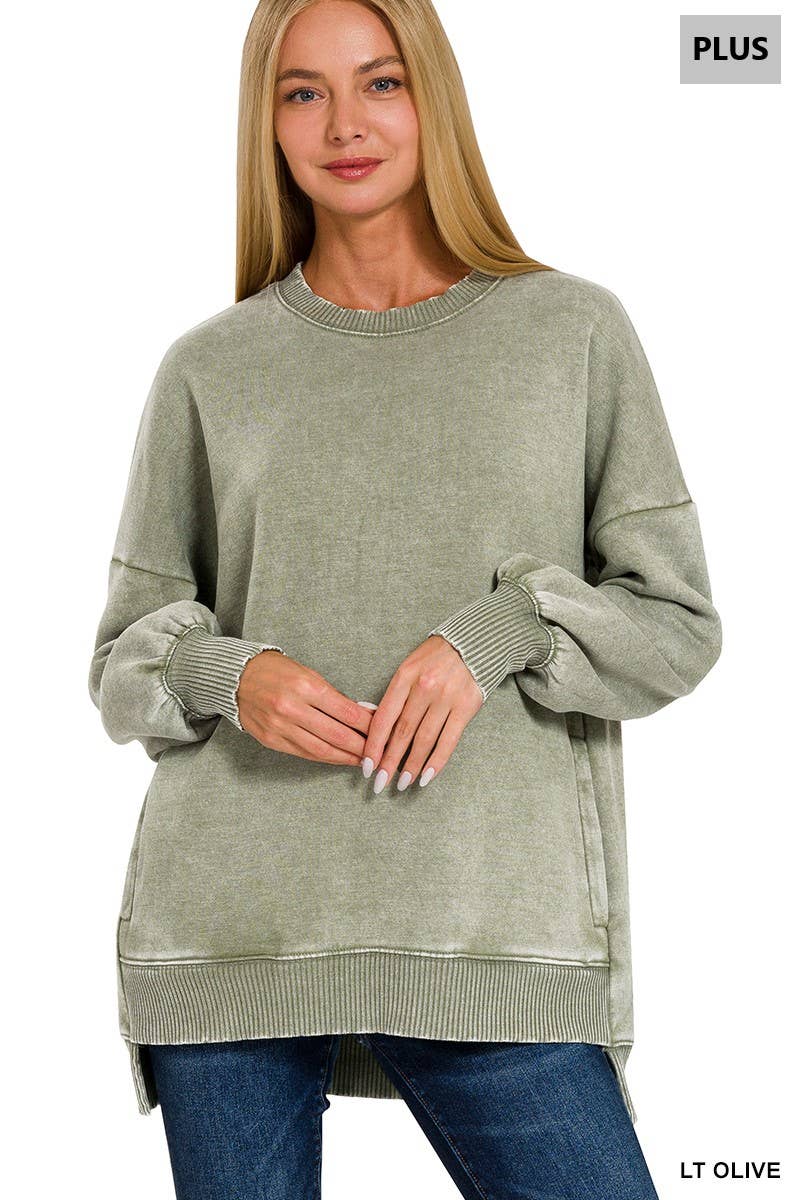 42POPS - Wholesale Sweatshirt - Women's - .Plus Acid Wash Fleece Hi Low Hem Pullover With Pockets5