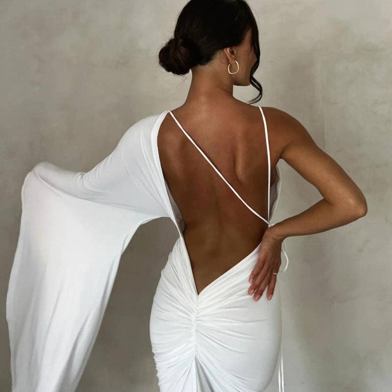 VividLux - Wholesale Gown - Women's - Summer Women Clothing One Shoulder Sleeve Sexy Low Cut Backless Evening Dress2