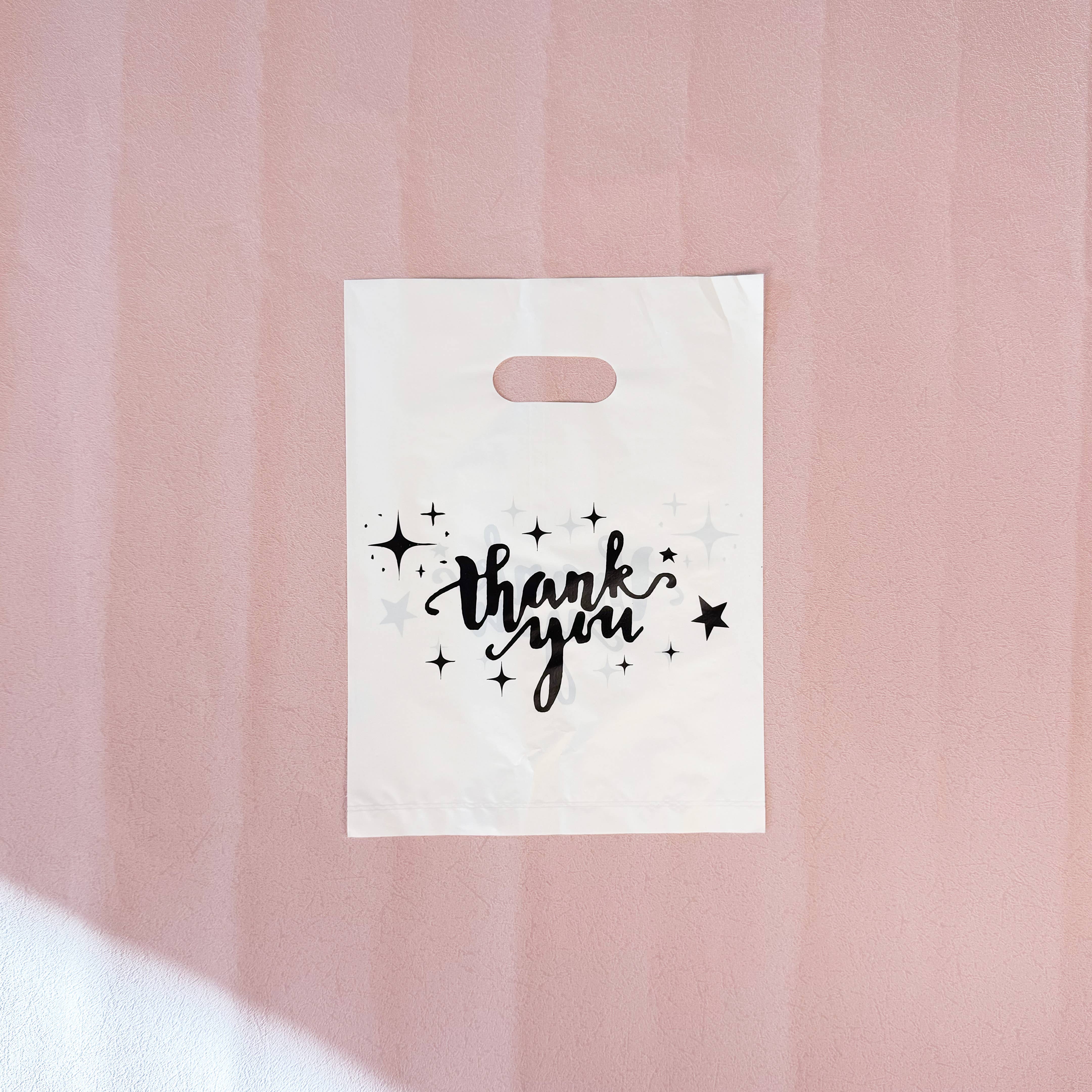 ByHome - Wholesale Gift Bag -  100pcs, White Thank You Stars Cut-out handle PVC gift bag6