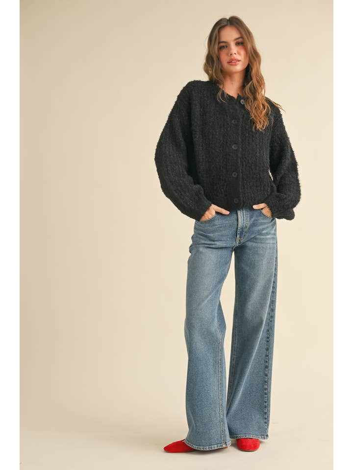 MIOU MUSE - Wholesale Cardigan - Women's - J4620 ROUNDNECK BUTTON FRONT SWEATER CARDIGAN