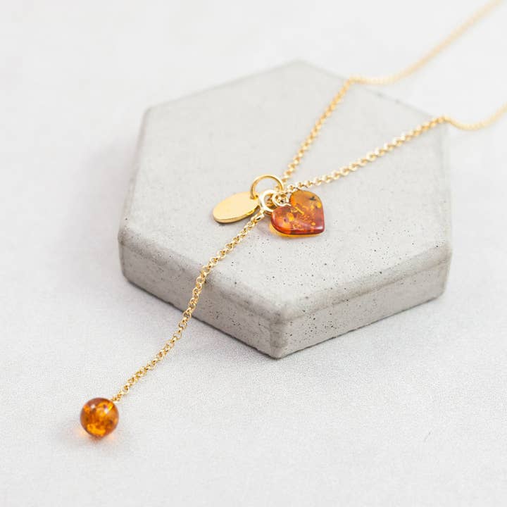 Initial Necklace In Baltic Amber And Sterling Gold Silver for wholesale by Marcin Waryszak