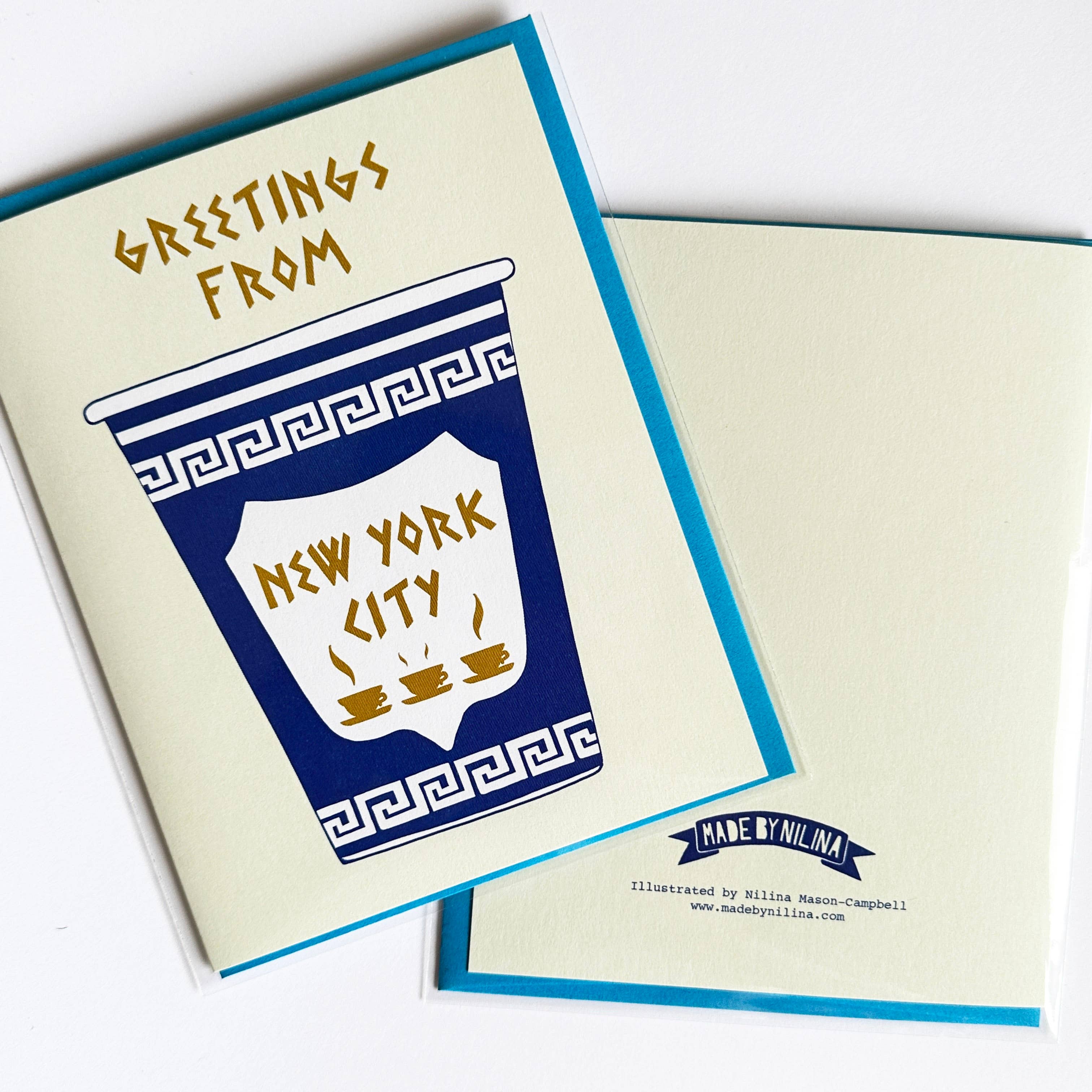 Made by Nilina - Vendita all'ingrosso Biglietti di auguri generici - Biglietto di auguri con tazza di caffè greco a New York City, NYC Souvenir2