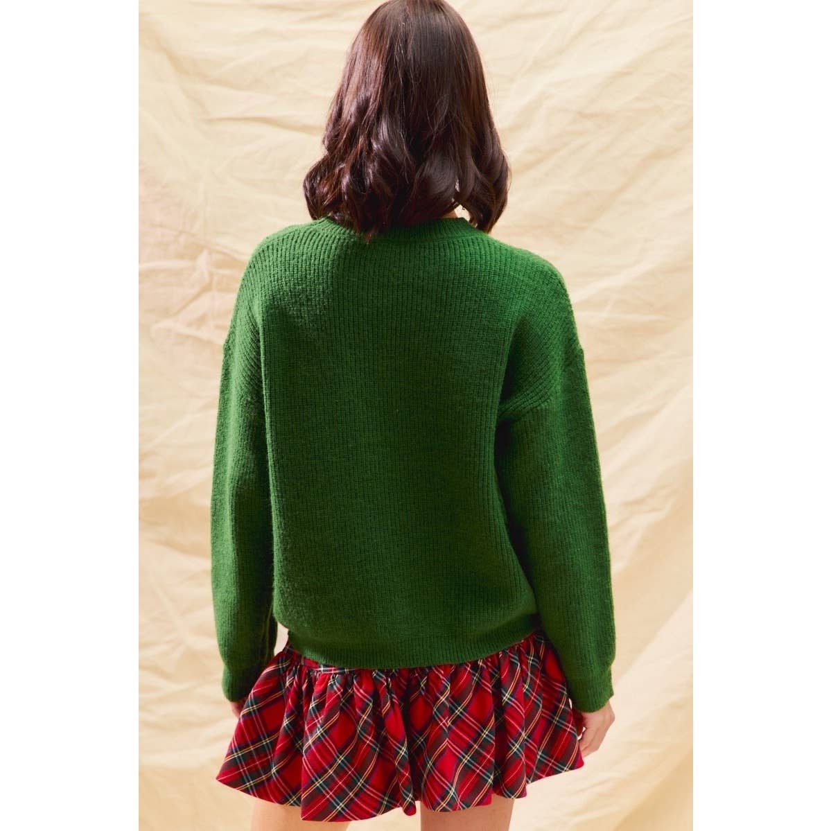 IVE - Wholesale Knit Sweater - Women's - Checker Plaid Ribbon Christmas Holiday Sweater Top5