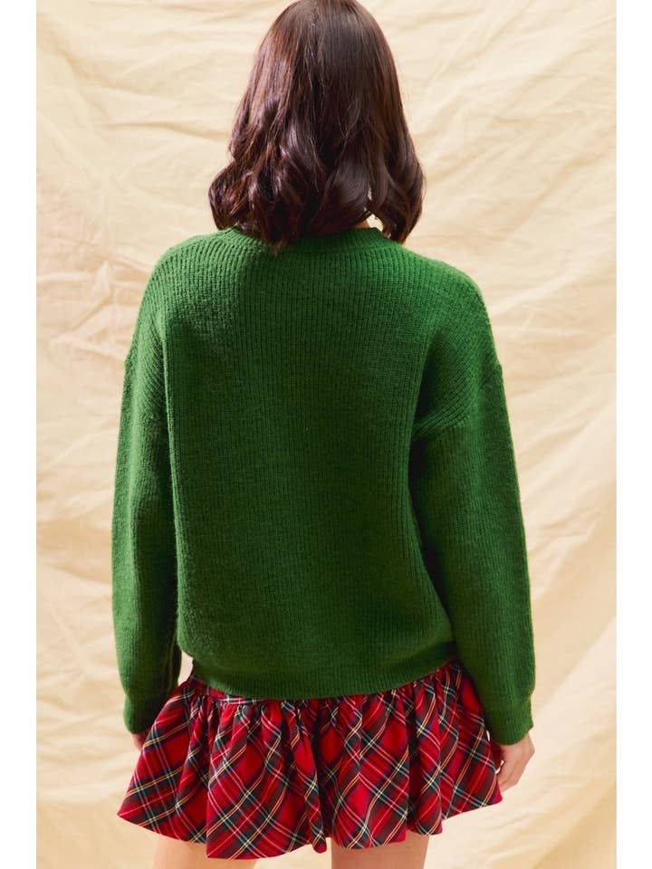 IVE - Wholesale Knit Sweater - Women's - Checker Plaid Ribbon Christmas Holiday Sweater Top5