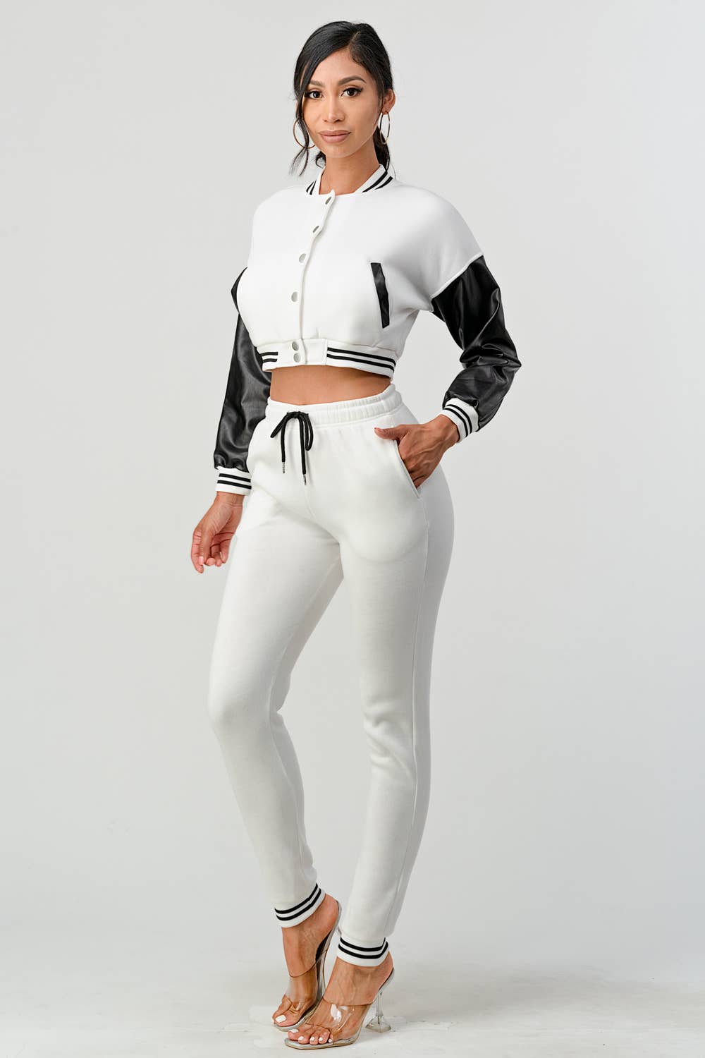 Lime All the Time - Wholesale Lounge Set - Women's - Cropped Varsity Jacket and Jogger Pants Set2