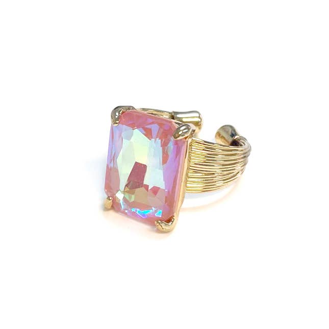 StarryNYC - Wholesale Cocktail/Statement Ring - Square Glass Cushion Cut Cocktail Adjustable Wire Ring2