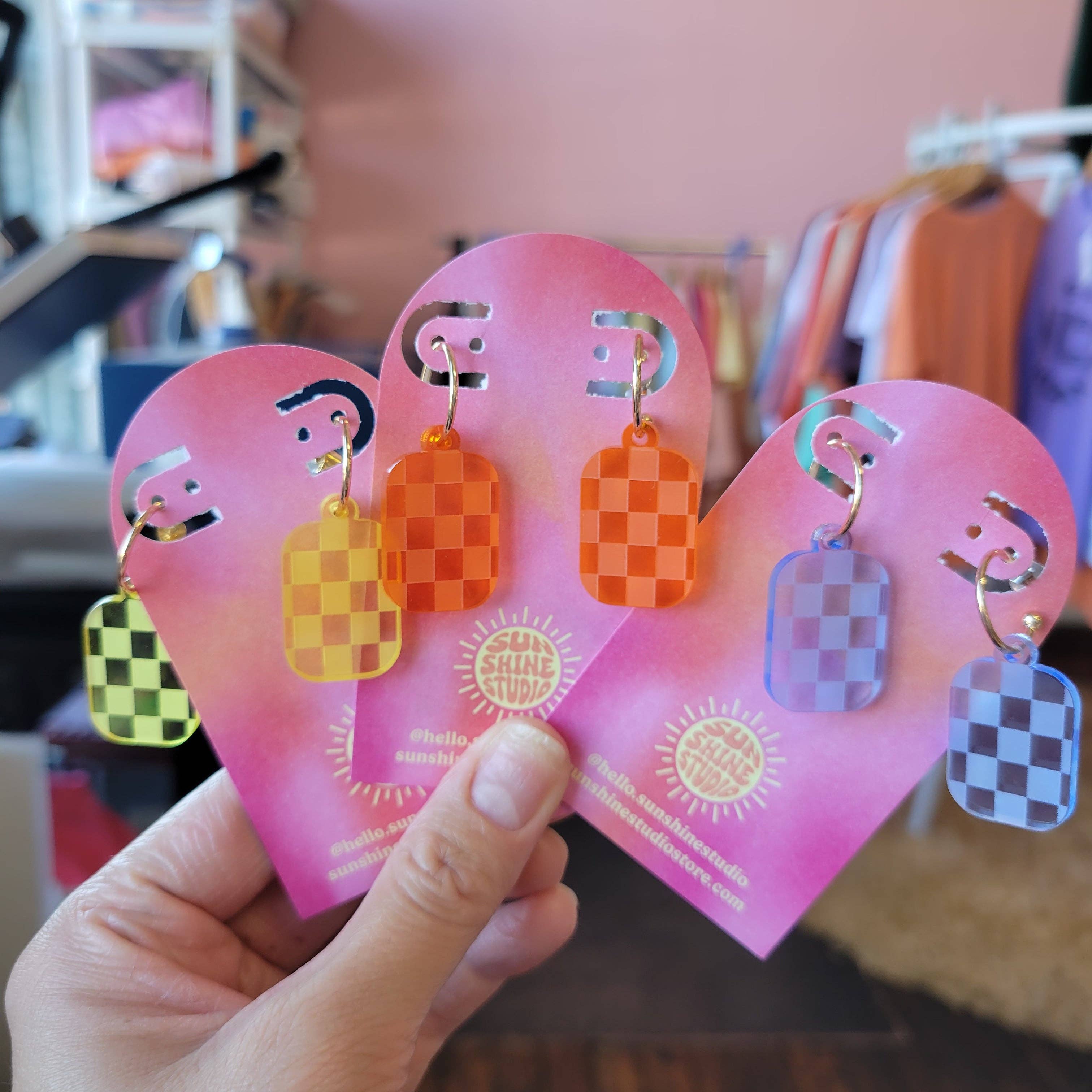 Sunshine Studio - Wholesale Dangle Earrings - Checkered Charm Simple Colorful Earrings12