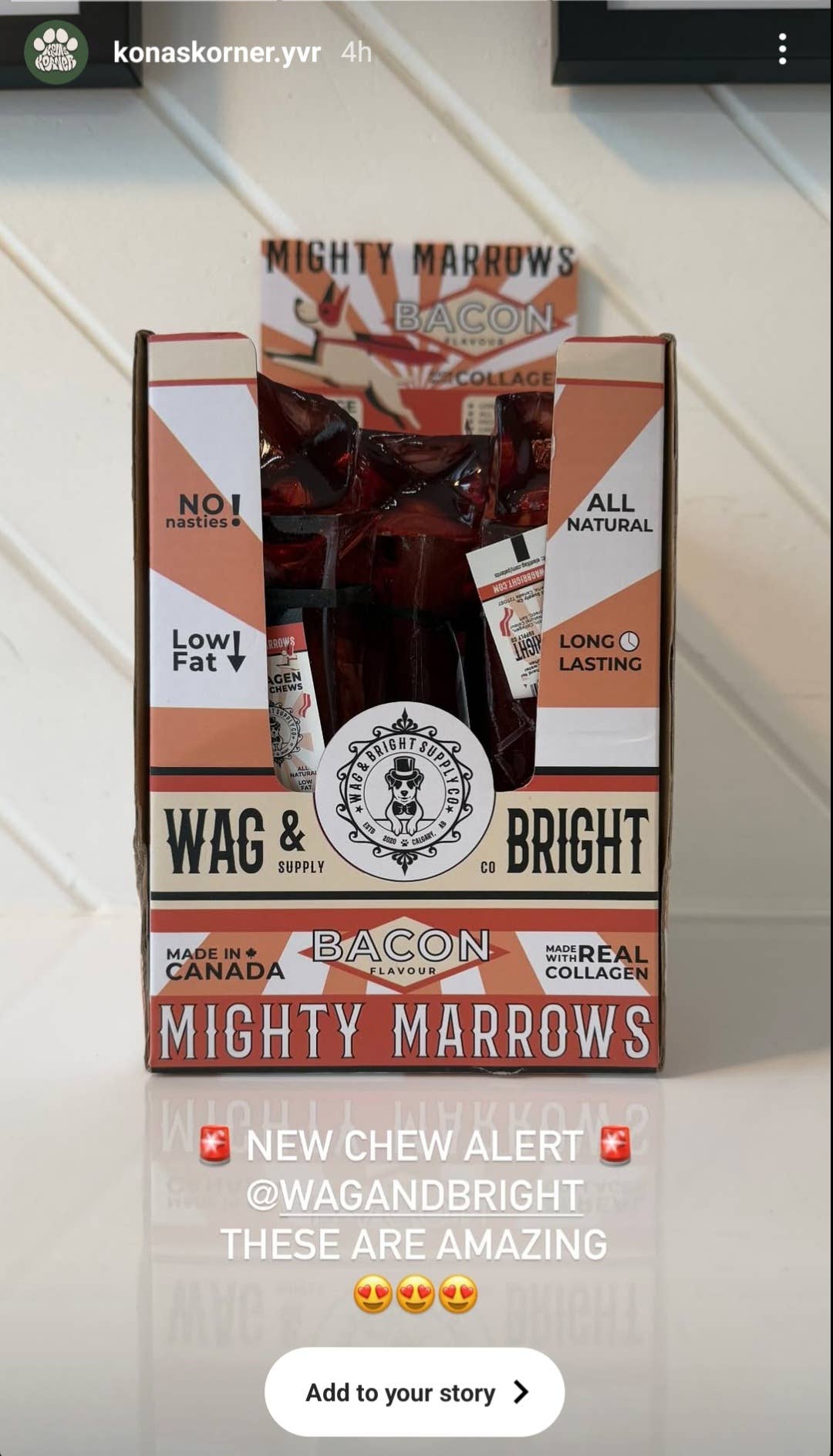 Wag & Bright Supply Co. - Vente Os à mâcher – chien - Mighty Marrows Collagen Dental Chew - Porc Persil - SM/LG14