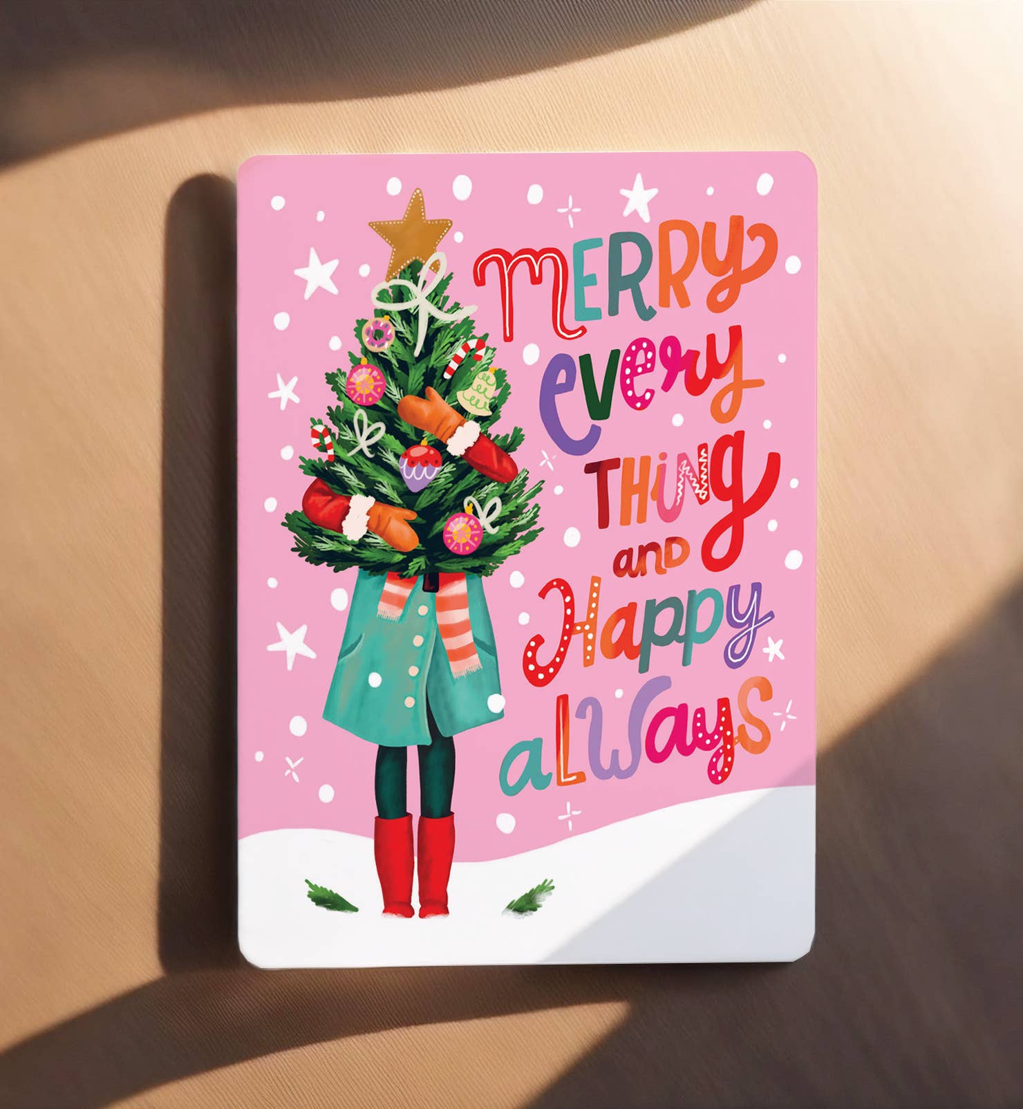 Aniet Illustration - Wholesale Kerstkaartje - Kaart kerst vrouw met kerstboom feestdagen ansichtkaart1