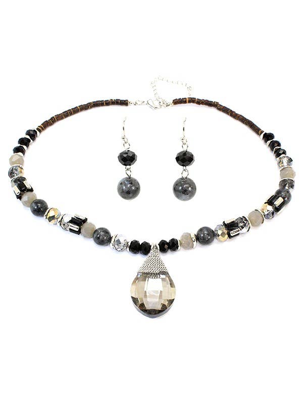 Natural Crystal Beads Necklace Earring Set for wholesale by Suzie Q USA